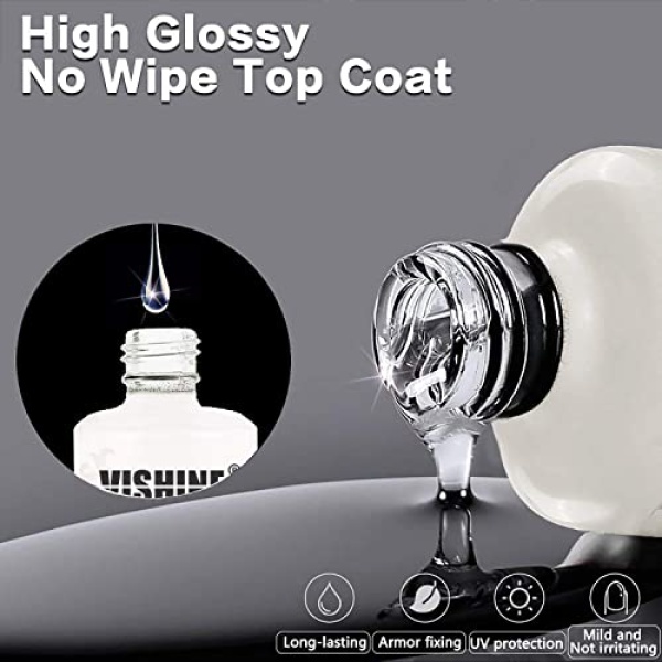 Vishine Top Coat- 15ML No Wipe Top Coat Gel Nail Polish High Gloss Shine Finish Long Lasting Home DIY Professional Manicure - Image 5