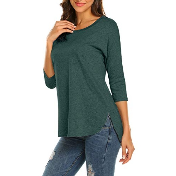 Sherosa Women's Casual 3/4 Sleeve Loose Tunic Tops Scoop Neck T-Shirt (L, Dark Green) - Image 4