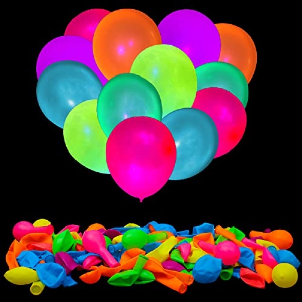 100 Pcs UV Neon Balloons ,Neon Glow Party Balloons UV Black Light Balloons Glow in the dark for Birthday Decorations Wedding Glow Party Supplies Blacklight Reactive Fluorescent Balloons