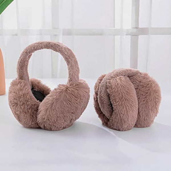 Surakey Winter Women Solid Foldable Earmuffs Girl Ski Adjustable Ear Covers Soft Plush Warmer Fleece Lining for Home(Coffee) - Image 8