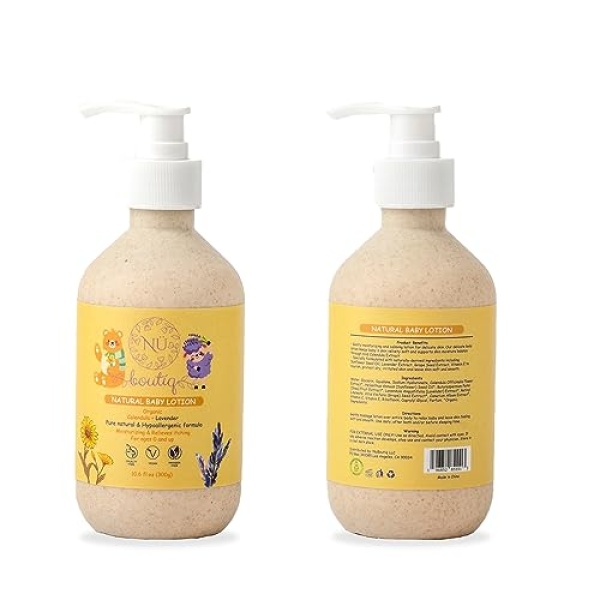 Nü Boutìq Organic Vegan Baby Lotion, Moisturizing and calming kids body lotion with Calendula & Lavender, newborns All Skin Types, New Biodegradable bottle(300g), 10.60 Fl Oz (Pack of 1)