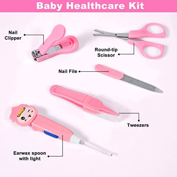 Buoluty Baby Healthcare and Grooming Kit,Safety First Baby Kit,Infant Grooming Kit,Baby Medical Kit for Newborn Boys Girls(14 in 1 Pink) - Image 4