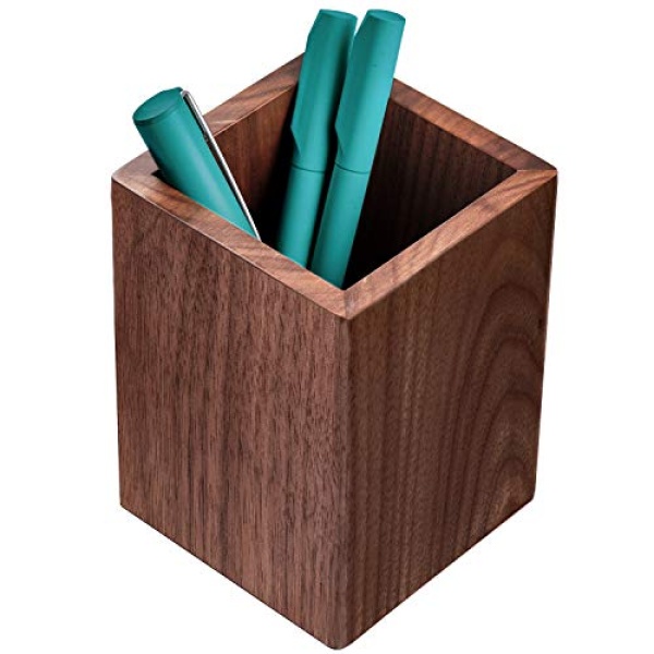 MaxGear Pen Holder for Desk Premium Walnut Pencil Holder Pen Cup Makeup Brush Holder Desk Accessories & Workspace Organizers for Home, School & Office