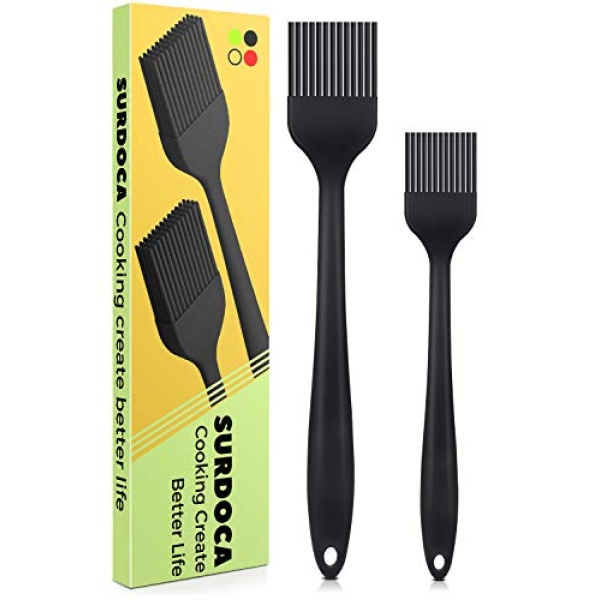 SURDOCA Silicone Pastry Basting Brush - 2Pcs 10 + 8 in Heat Resistant Brush for Baking Cooking Food, BPA Free Kitchen Brush for Sauce Butter Oil, Stainless Steel Core Design for Barbecue BBQ Grilling