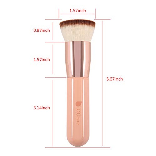 DUcare Foundation Brush for Liquid Makeup, Flat Top Kabuki Synthetic Professional Makeup Brushes Liquid Blending Mineral Powder Buffing Stippling Makeup Tools, Pink - Image 6