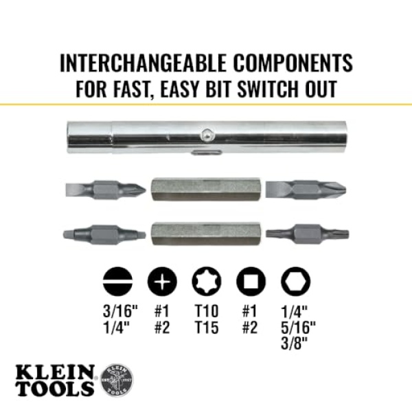 Klein Tools 32500 11-in-1 Screwdriver / Nut Driver Set, 8 Bits (Phillips, Slotted, Torx, Square), 3 Nut Driver Sizes, Cushion Grip Handle - Image 8