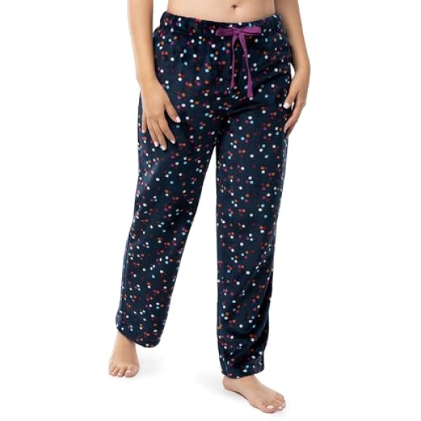 Fruit of the Loom Women's Sueded Jersey Crew Top and Fleece Pant Sleep Set, Berry/Multi Confetti - Image 4