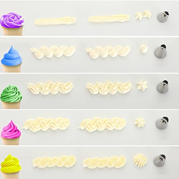 Suuker 5 Pcs/Set Large Piping Tips Set,Stainless Steel Frosting Piping Kit,Pastry Cake Decorating Tips Baking Tools For Cookies Cupcake Decorating Kit (1A 1E 348 347 356) - Image 3