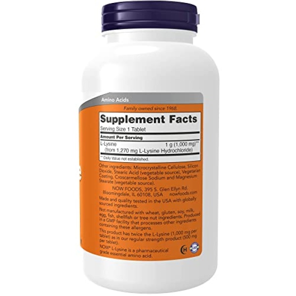 NOW Supplements, L-Lysine (L-Lysine Hydrochloride) 1,000 mg, Double Strength, Amino Acid, 250 Tablets - Image 12