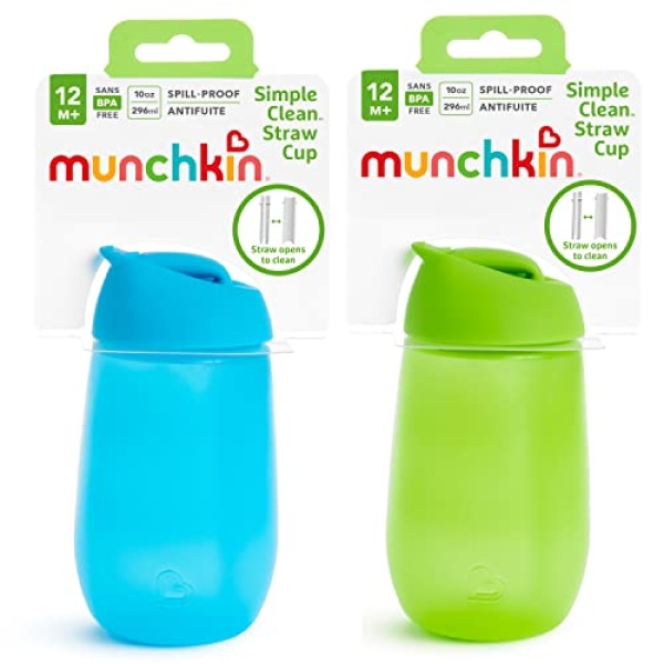 Munchkin® Simple Clean™ Toddler Straw Cup, 10 Ounce, 2 Count (Pack of 1), Blue/Green - Image 3