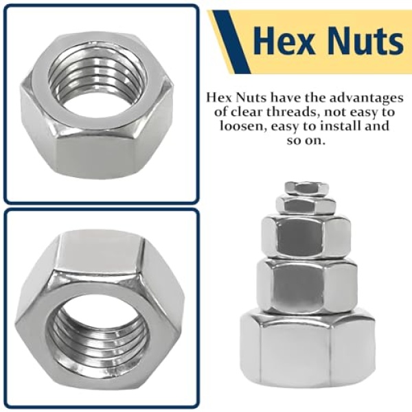 Vifmy 150pcs SAE Hex Nuts Assortment Kit,4#40 6#32 8#32 10#24 10#32 12#24 1/4-20 5/16-18 3/8-16 1/2-13 Hardware Nuts Sets,304 Stainless Steel - Image 6