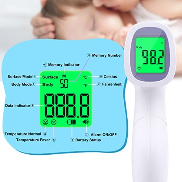 Digital Thermometer for Adults and Kids, No Touch Forehead Thermometer for Baby, 2 in 1 Body Surface Mode Infrared Thermometer with Fever Alarm and Instant Accuracy Readings - Image 5