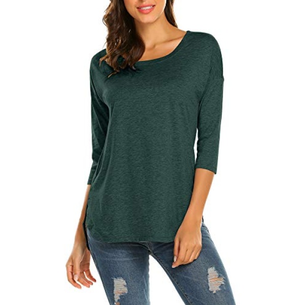 Sherosa Women's Casual 3/4 Sleeve Loose Tunic Tops Scoop Neck T-Shirt (L, Dark Green) - Image 6