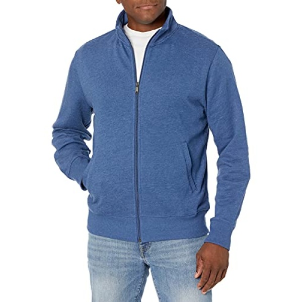 Amazon Essentials Men's Full-Zip Fleece Mock Neck Sweatshirt, Blue Heather, Large