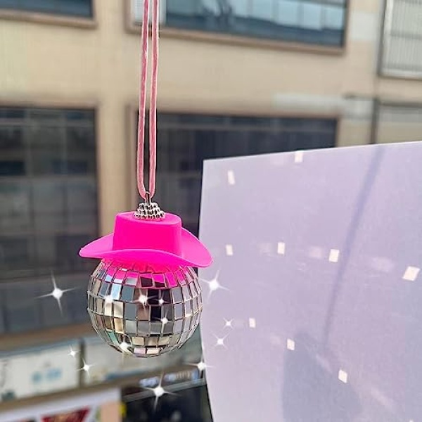 SPANSEE Pink Disco Ball Car Accessory,Disco Mirror Ornament,Disco Cowboy Hat Accessory,Car Ball,Disco Charm,Disco for Car,Cute Accessories - Image 8