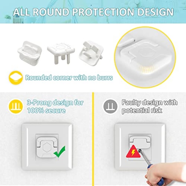 Baby Proofing Outlet Covers (60 Pack) Electric Outlet Pulg Covers for Baby Safety Socket Cover Protector Cap to Prevent Your Child from Power Shock Hazard - Image 4