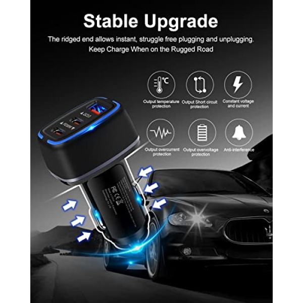 78W USB C Car Charger, Super Fast Charging Cigarette Lighter Adapter, 3 Port Power Delivery Auto Cargador for Samsung Galaxy S22 Ultra, Apple iPhone 14 Pro Max 13, iPad, Google Pixel, Kindle Fire, PS5 - Image 3