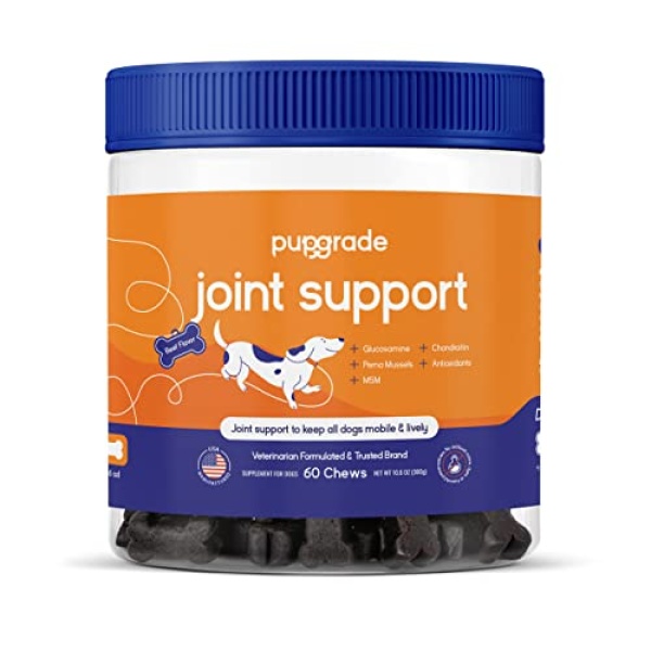 PupGrade Joint Support Supplement for Dogs - Natural Glucosamine Chondroitin & MSM Soft Chews for Hip and Joint Pain Relief - Recommended for Hip Dysplasia, Arthritis & Joint Disease - Made in USA