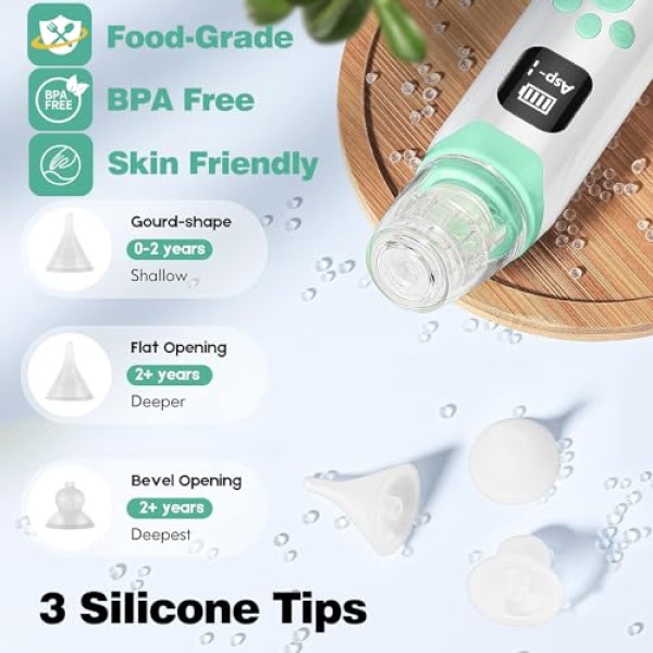 Baby Nasal Aspirator - Safe, Quick, and Hygienic Nose Cleaner with Pause, Music, and Light Soothing Functions - 3 Silicone Tips, Adjustable Suction Level - Image 5