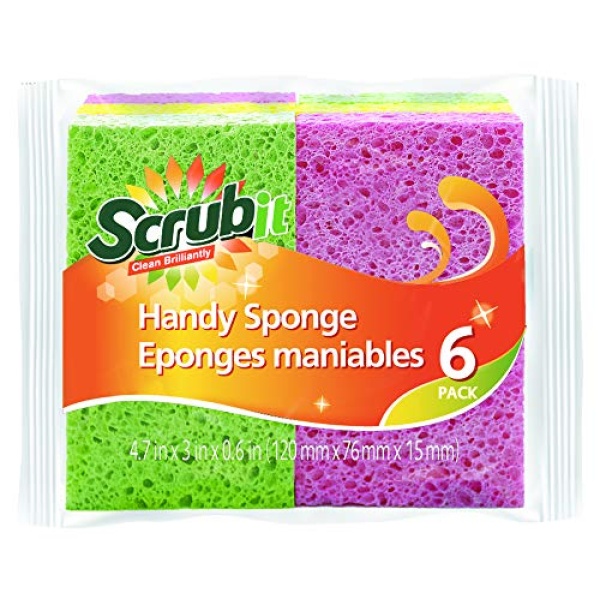 SCRUBIT Cellulose Scrub Sponge - Kitchen Cleaning Sponges for Dishes,Pans,Pots & More- 6 Pack Dishwashing Sponges - Colors May Vary