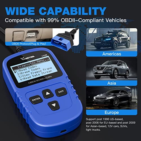 VDIAGTOOL OBD2 Scanner Diagnostic Tool VD10 Car Code Reader Engine Fault Code Reader for Turn Off CEL with Live Data/Freeze Frame/I/M Readiness for All OBDII Protocol Cars, 2023 New Version - Image 2