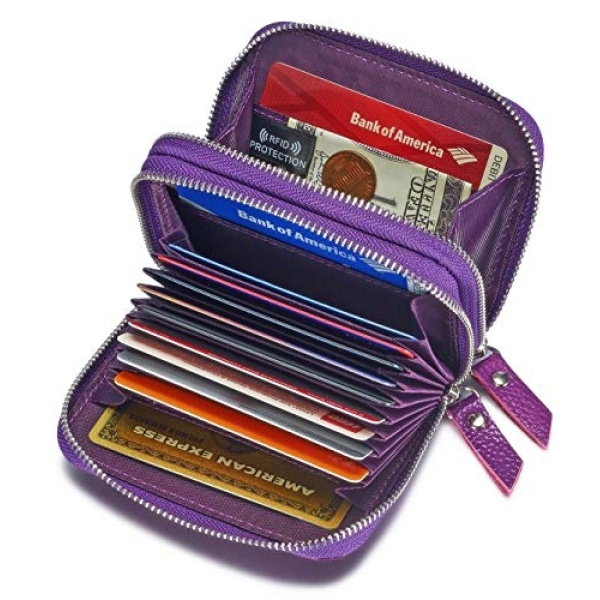 KALMORE Women's Leather RFID Secured Spacious Cute Card Wallet Small Purse, Purple, Two Zippers - Image 6