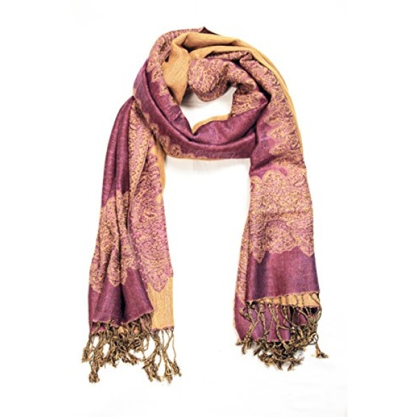 Sakkas Border Pattern Layered Reversible Woven Pashmina Shawl Scarf Wrap Stole - Mauve - Image 5