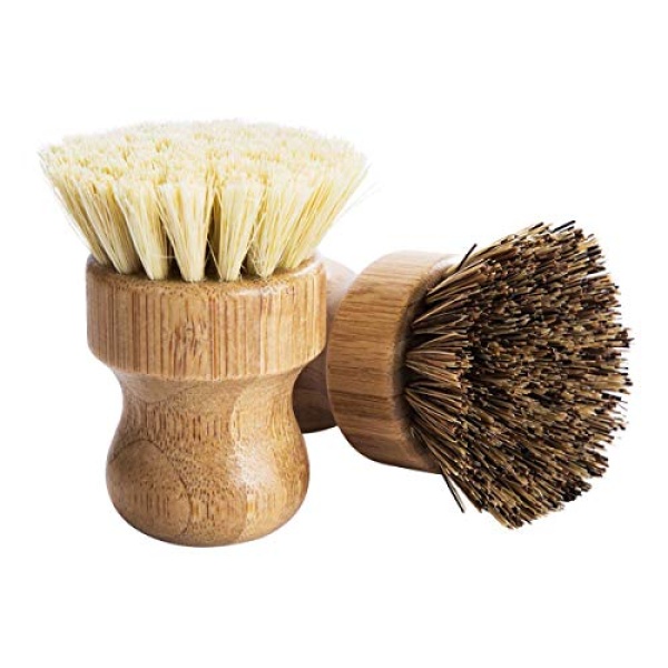 Palm Pot Brush- Bamboo Round 3 Packs Mini Dish Brush Natural Scrub Brush Durable Scrubber Cleaning Kit with Union Fiber and Tampico Fiber for Cleaning Pots, Pans and Vegetables - Image 2