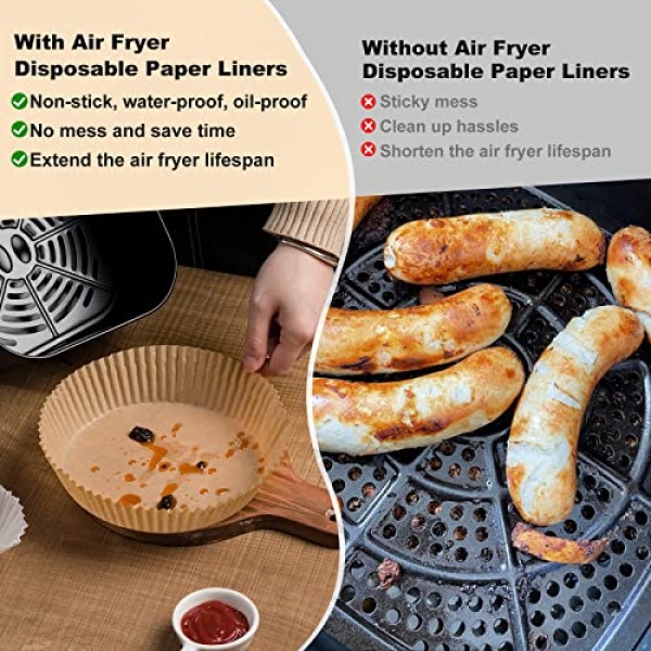 Air Fryer Paper Liners Disposable: 100pcs Oil Proof Parchment Sheets Round, Airfryer Paper Basket Bowl Liner for Baking Cooking Food - Image 3