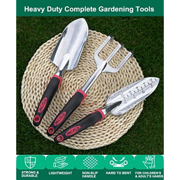 ESOW 11 Includes Hand, Transplant Trowel and Cultivator H Tool Set, 3 Piece Cast-Aluminum Heavy Duty Gardening Kit I, b - Image 8