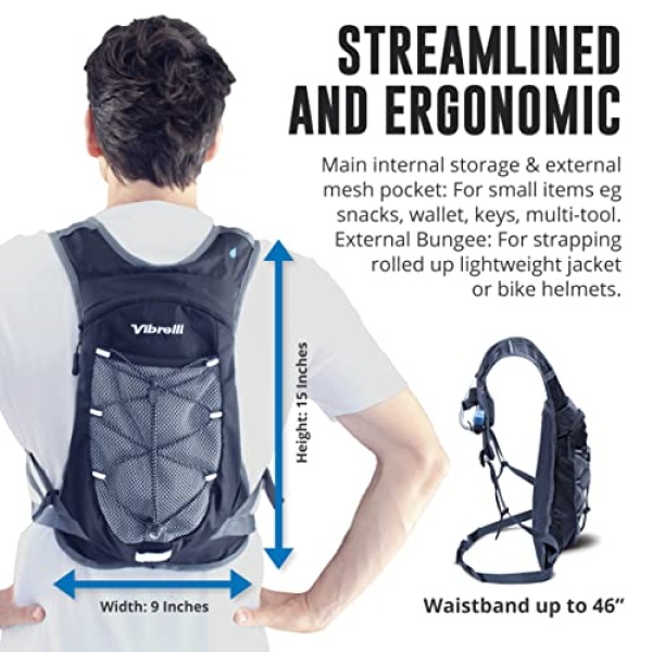 Vibrelli Hydration Pack & 2L Hydration Water Bladder - High Flow Bite Valve - Hydration Backpack with Storage - Lightweight Running Backpack, Also for Cycling, Hiking, Ski, Snow for Men, Women & Kids - Image 6