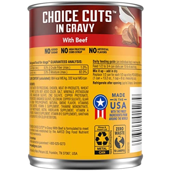 PEDIGREE CHOICE CUTS IN GRAVY Adult Canned Soft Wet Dog Food with Beef, 13.2 oz. Cans (Pack of 12) - Image 11