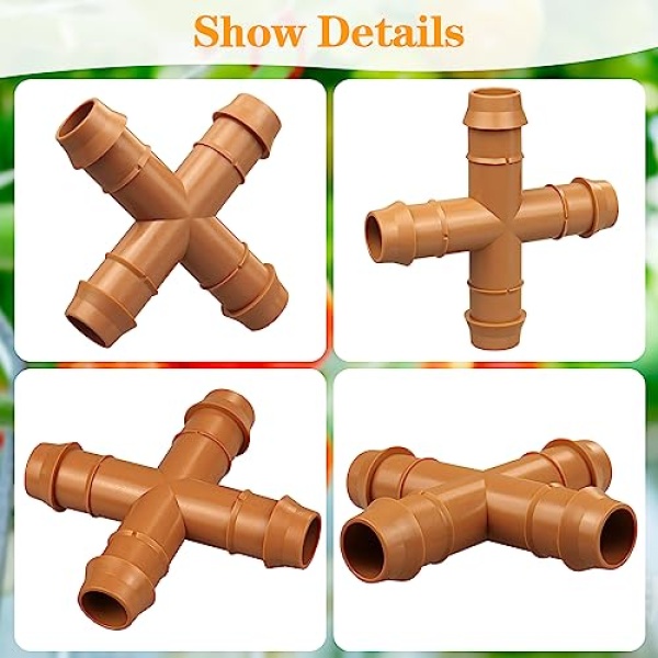 iRunning Drip Irrigation Fittings Barbed Cross Tee for 1/2" Irrigation Tubing(0.600" ID), 14 Pieces Barbed 4 Way Connectors, Drip Line 4 Way Couplings for Drip Sprinkler Garden Lawn Systems - Image 6