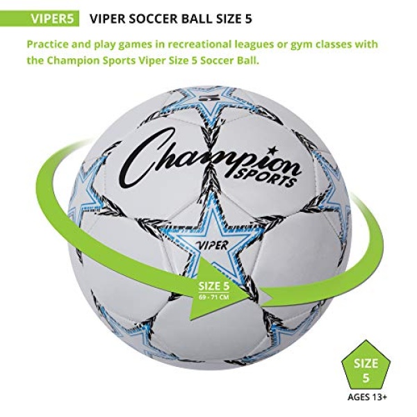 Champion Sports Viper Soccer Ball, Size 5 , Blue/Black/White - Image 8