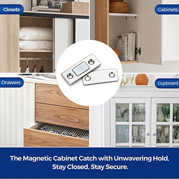 12 Pack Ultra Thin Cabinet Door Catch Stainless Steel Cabinet Magnetic Door Catch Cabinet Magnets Adhesive Drawer Latch Cabinet Magnetic Catch for Kitchen Closet Door Magnet Stick on Cupboard Wardrobe - Image 2