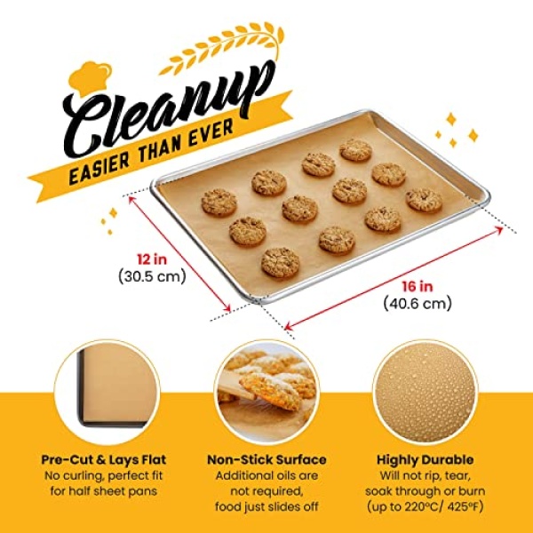 Parchment Paper Baking Sheets by Baker's Signature | Precut Non-Stick & Unbleached - Will Not Curl or Burn - Non-Toxic & Comes in Convenient Packaging - 12x16 Inch Pack of 120 - Image 7