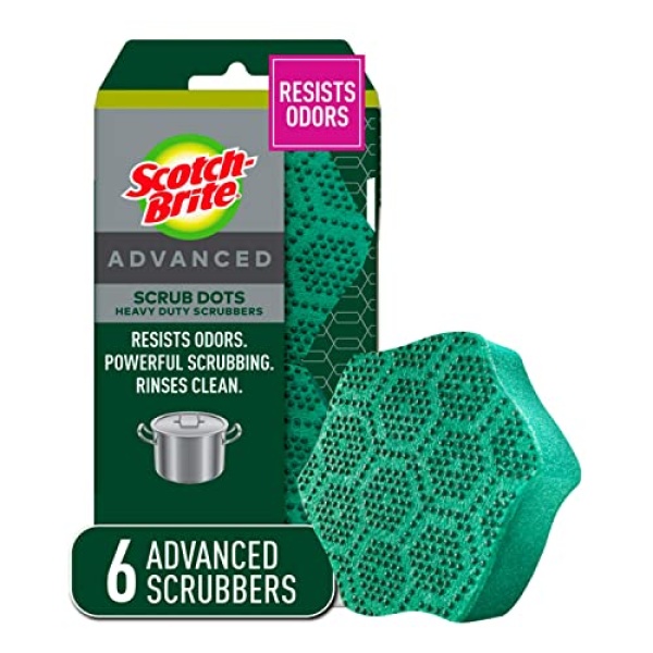 Scotch-Brite Scrub Dots Advanced Heavy Duty Scrub Sponges, Sponges for Cleaning Kitchen, Bathroom, and Household, Heavy Duty Sponges Safe for Non-Coated Cookware, 6 Scrubbing Sponges