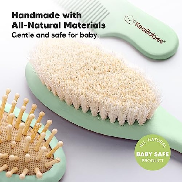 Baby Hair Brush and Comb Set for Newborn - Wooden Baby Hair Brush Set with Soft Goat Bristle, Baby Brush Set for Newborns, Baby Brush and Comb Set Girl, Boy, Toddler Cradle Cap Brush (Oval, Sage) - Image 7