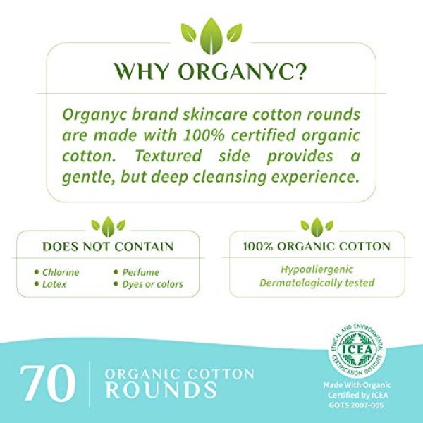 Organyc 100% Organic Cotton Rounds - Biodegradable Cotton, Chemical Free, For Sensitive Skin (70 Count) - Daily Cosmetics. Beauty and Personal Care - Image 4