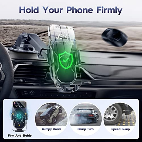 Eyemay Car Phone Holder Mount - [ Bumpy Roads Friendly ] Phone Mount for Car Dashboard Windshield Air Vent 3 in 1, Hand Free Mount for iPhone 14 13 12 Pro Max Samsung All Cell Phones - Image 4