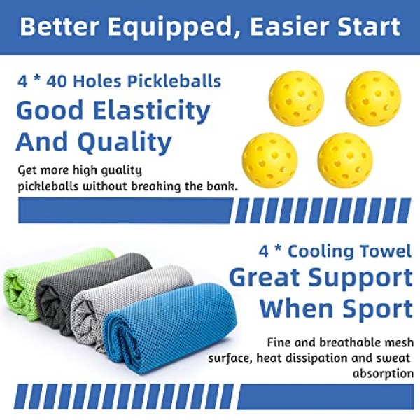 Pickleball Paddles, Pickleball Set with 4 Premium Wood Pickleball Paddles, 4 Pickleball Balls, 4 Cooling Towels & Carry Bag, Pickleball Rackets with Ergonomic Cushion Grip, Gifts for Men Women - Image 4