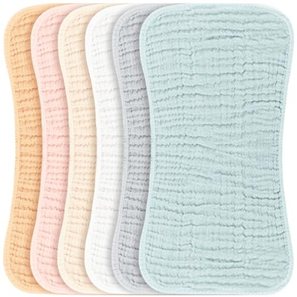 Konssy Muslin Baby Burp Cloths Sets for Unisex- 6 Pack Large 100% Cotton Burping Clothes for Newborn，Baby Girls and Boys