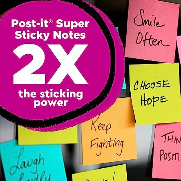 Post-it Super Sticky Notes, 24 Note Pads, 3x3 in., 2x the Sticking Power, School Supplies and Office Products, Sticky Notes for Vertical Surfaces, Monitors, Walls & Windows, Supernova Neons Collection - Image 8