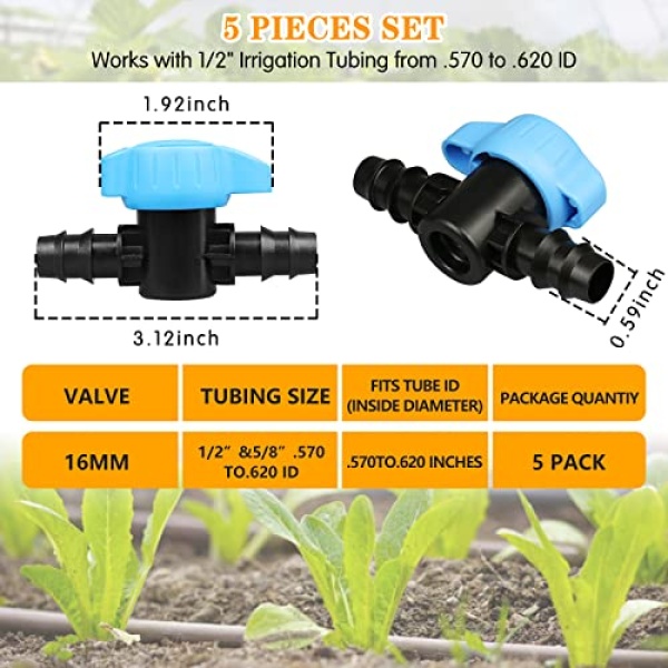 Gardrip Drip Irrigation 1/2" Switch Valve：5 Pack Drip Line 1/2 Inch Shut Off Valve Fits of 1/2 Inch Drip Irrigation Tubing (.570-.620" ID) for Garden Lawn Irrigation System - Image 6