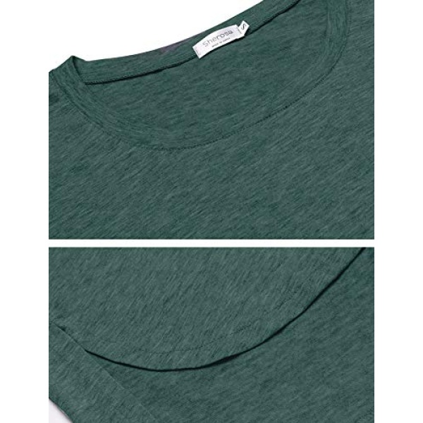 Sherosa Women's Casual 3/4 Sleeve Loose Tunic Tops Scoop Neck T-Shirt (L, Dark Green) - Image 2