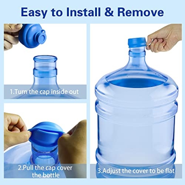 Gofriipai 3 and 5 Gallon Water Jug Cap, Silicone Reusable Replacement Cap, Non Spill Bottle Caps for 55mm Bottle Water Dispenser Caps - Pack of 3 - Image 2