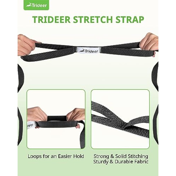 Trideer Stretching Strap Yoga Strap Physical Therapy for Home Workout, Exercise, Pilates and Gymnastics, 10 Loops Non-Elastic Stretch Bands with Aesthetic Packaging for Women & Men (Black) - Image 2