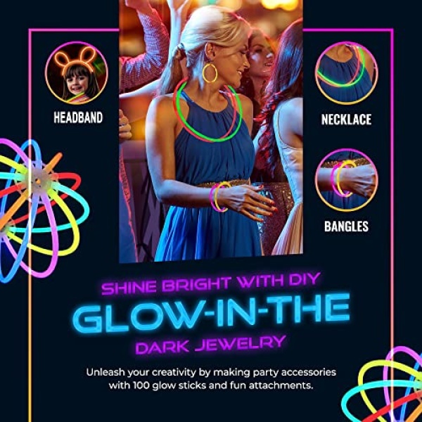 Glow Sticks Party Pack - 240 PCS That Includes, 100 Pcs 8 Inch Glow sticks,10 Pcs Ultra-Bright 6 Inch Glow Sticks, And All Exciting Accessories – Create Glow In The Dark Necklaces, Bracelets, Glasses, Headbands, Balls, Flowers And Much More, Neon Light St - Image 7