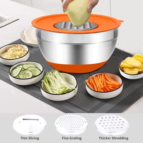 Mixing Bowls with Airtight Lids, 20PCS Stainless Steel Set, Nesting 3 Grater Attachments & Non-Slip Bottoms, Size7, 4, 3, 2, 1.5, 1QT for Baking&Prepping - Image 6