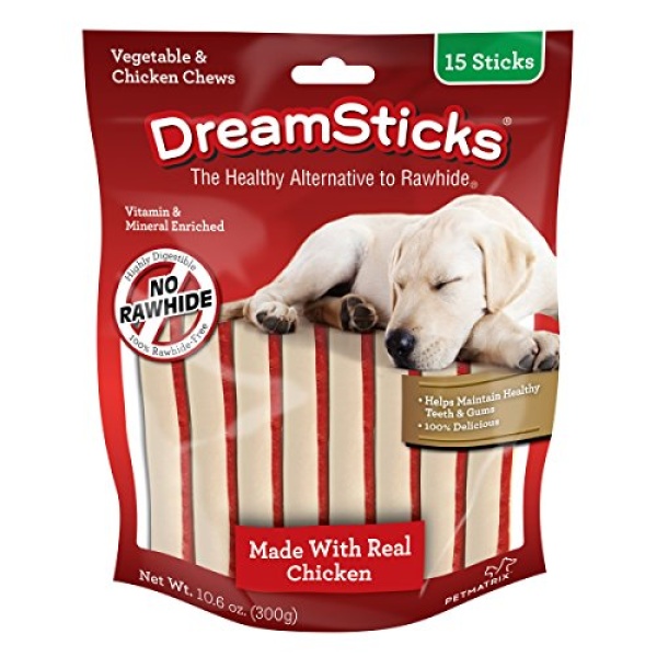 DreamSticks, Vegetable & Chicken Dog Chews, Rawhide Free, 15-Count (DBC-02396), 0.66 pounds